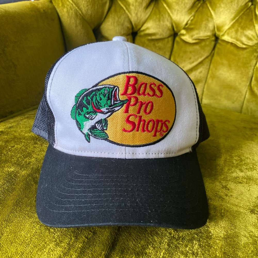 Bass Pro Shops Black and White Trucker Grandpa Snap Back Ball Cap